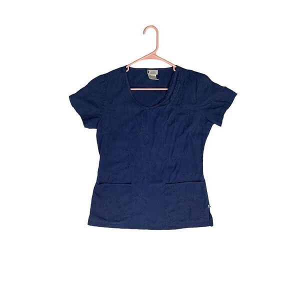 đ
şSizeâsmall navy blue Cherokee embroidered scrub top - Picture 1 of 6